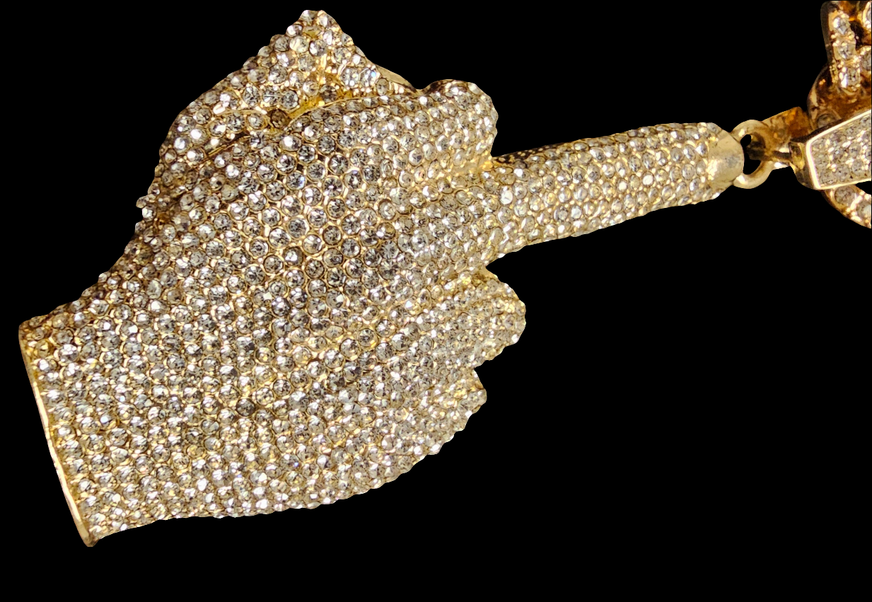 Iced Out Middle Finger Pendant and 22in Matching Cuban Chain!