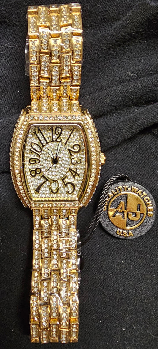 31 mm Iced Out Moissanite and Gold Watch