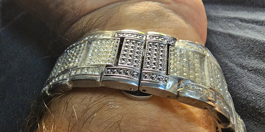 MENS ICED OUT MOISSANITE SILVER WATCH