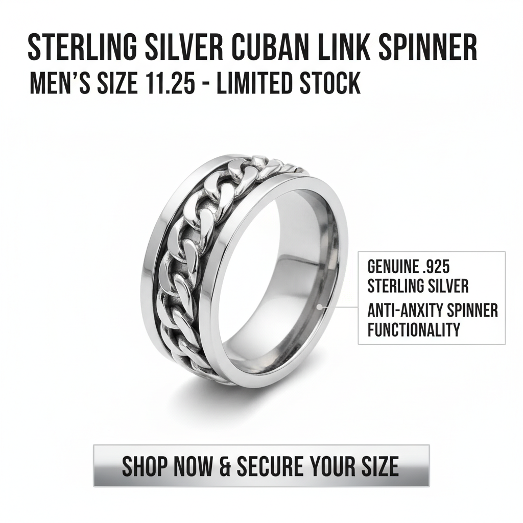 Mens size 11.25 .925 Cuban link Spinner Ring