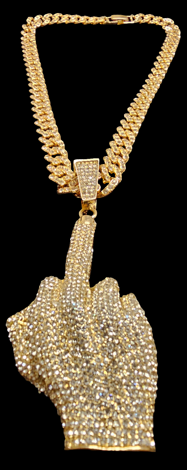 Iced Out Middle Finger Pendant and 22in Matching Cuban Chain!