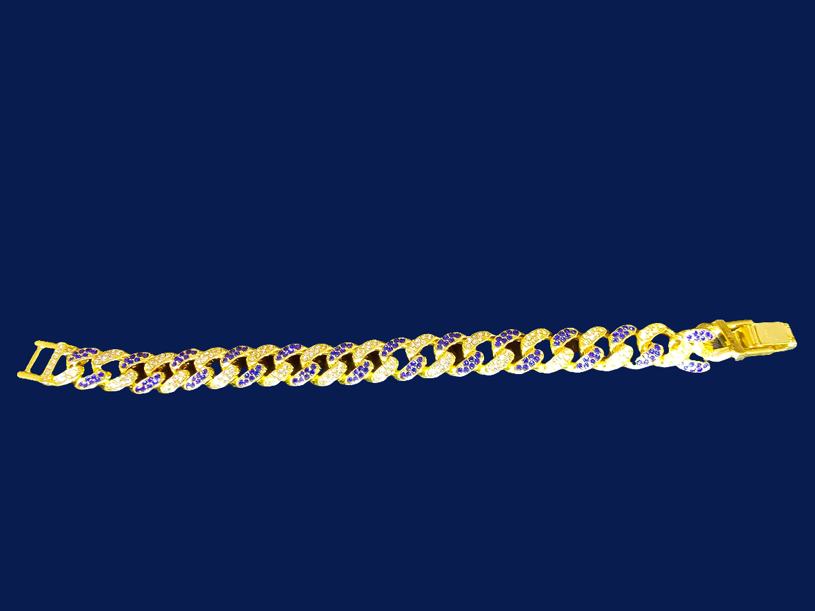 8 inch Sapphire and Moissanite over Yellow Gold Bracelet