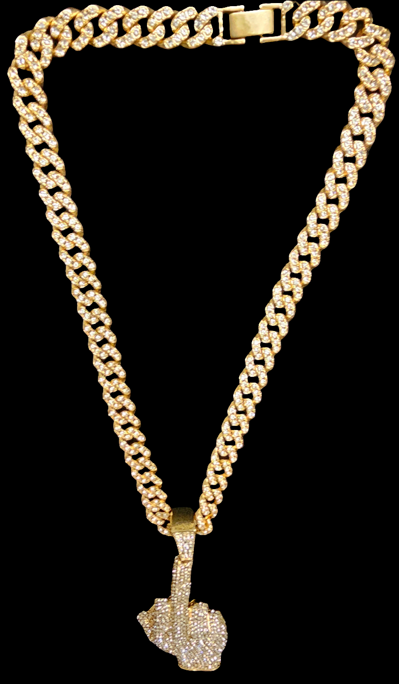 Iced Out Middle Finger Pendant and 22in Matching Cuban Chain!