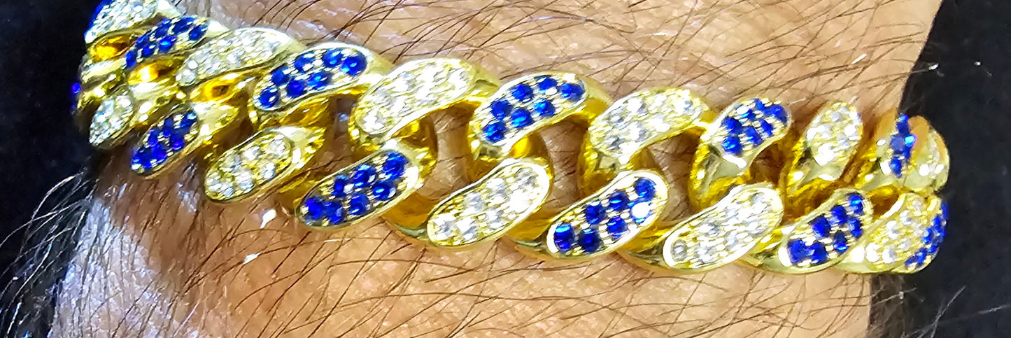 8 inch Sapphire and Moissanite over Yellow Gold Bracelet