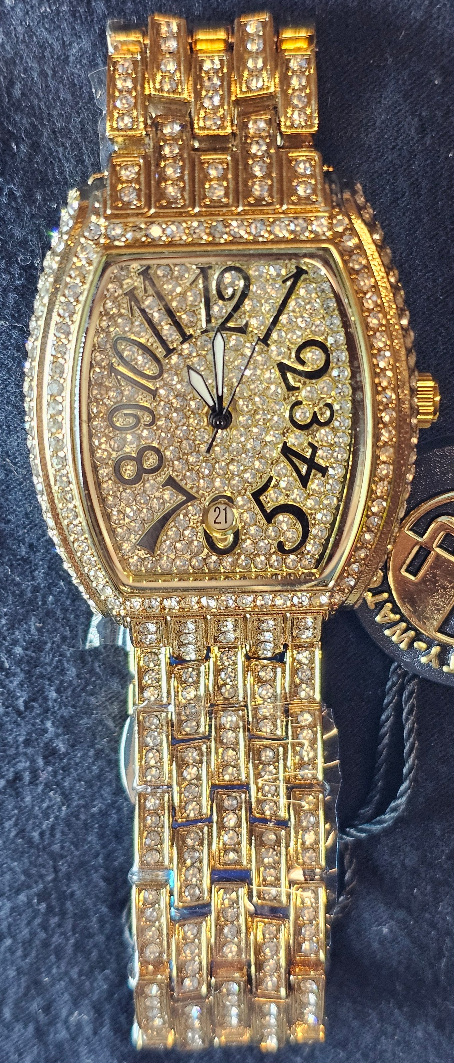 31 mm Iced Out Moissanite and Gold Watch