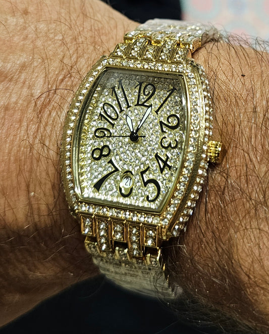 31 mm Iced Out Moissanite and Gold Watch
