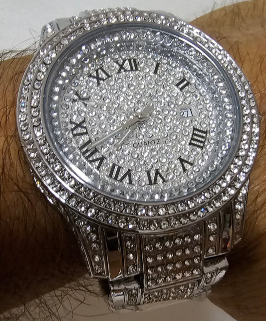 MENS ICED OUT MOISSANITE SILVER WATCH