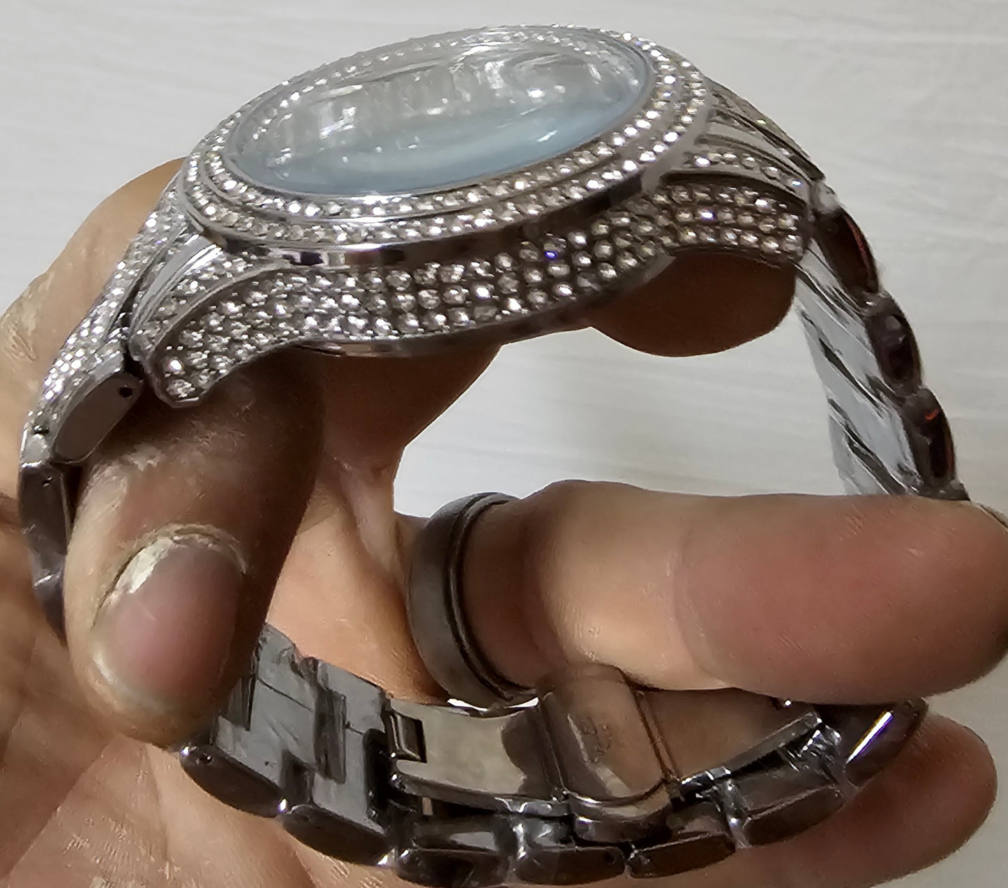 MENS ICED OUT MOISSANITE SILVER WATCH