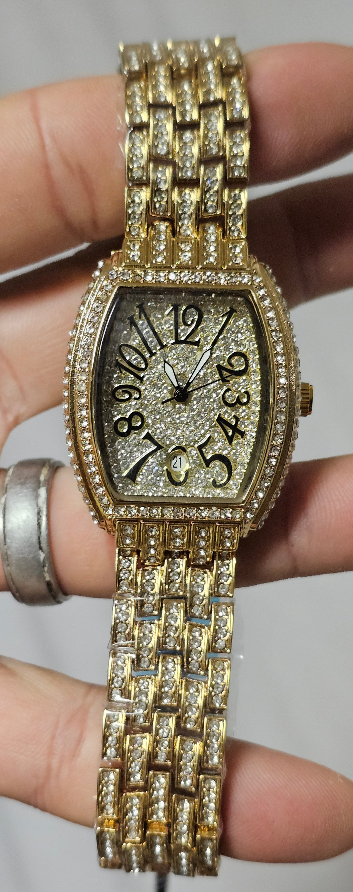 31 mm Iced Out Moissanite and Gold Watch